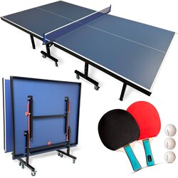 THUNDER Zložljiva miza za namizni tenis ® VITAL-18-BLUE – 18 mm MDF, komplet z mrežo, loparji in žogicami, (5000184237) Cene