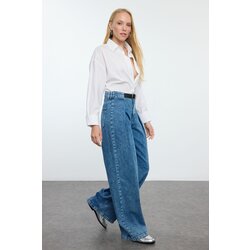 Trendyol Blue Belt Detailed Pleated High Waist Wide Leg Jeans Cijene