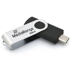 Mediarange Germany USB FLASH MEMORIJE TYPE-C 256GB 3.2 GEN 1 SWIVEL HOUSING/SREBRNO-CRNA Cene