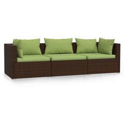 Maison Chic kavč - Sofa - Kanape trosed z blazinami rjav poli ratan, (21727045) Cene