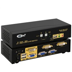 DVI + VGA KVM USB svič CKL-822UD 2-portni sa VGA kablovima, Dual Monitor, do 1080P () i 2048*1536@450MHz (VGA), auto EDID, izlaz za audio i mikrofon, extra USB 2.0 port, svič mode: hotkey, mouse, push button,auto scan Cene