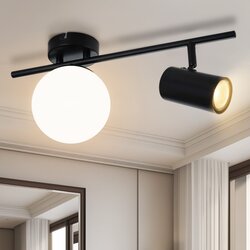 Nettlife stropna svetilka z 2 plamenoma, črna, moderna stropna svetilka z GU10, vrtljiva, 40 cm, kovinska, steklena krogla, E14, (22116636) Cene
