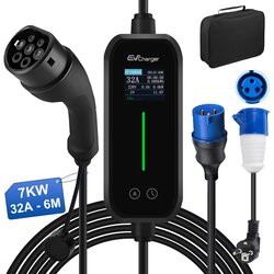 JUNSUN Tip 2 EV električni avtomobilski polnilni kabel – enofazni 7 kW, nastavljiv tok, LCD zaslon, prenosni polnilnik 6 m z vtičem Schuko 6-32A IP67, (22148590) Cene