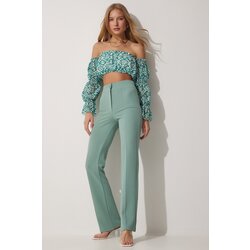  Women's Almond Green High Waist Lycra Casual Knitted Trousers Cijene