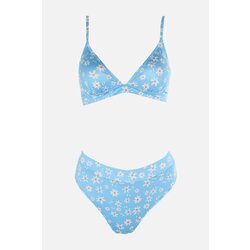 Trendyol Blue Floral Pattern High Waist Bikini Set Cene