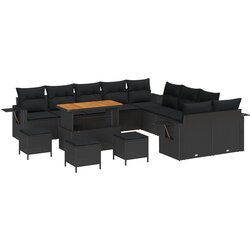 vidaXL 14-dijelni set sofa za vrt s jastučićima crni poli ratan akacija, 4-dijelni set blagovanja za vrt s jastučićima crni poli ratan akacija Cijene