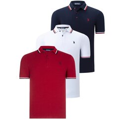 Dewberry TRIPLE SET T8594 MENS T-SHIRT-NAVY BLUE-WHITE-BURGUNDY Cene