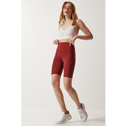  Women's Burgundy High Waist Compression Cycling Tights Cene