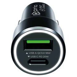Prio Fast Charge Car Charger 20W PD (USB C) + QC 3.0 (USB A) black Cene