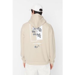 Trendyol Beige Men's Oversize Hooded Long Sleeve Printed Sweatshirt Cijene