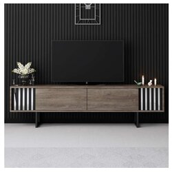 Hanah home tv polica chrome line walnut black Cene