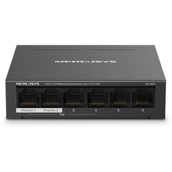 Switch Mercusys MS106LP Mercusys MS106LP 6-portni 10/100 Mbps Desktop prekidač sa 4-porta PoE+, kompatibilan sa 802.3af/at PD-o Cene