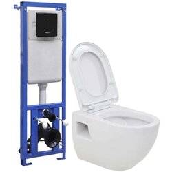 vidaXL Viseča WC školjka z vgradnim visokim kotličkom keramična Cene