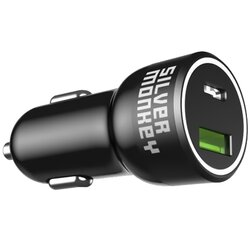 SILVER MONKEY Avtopolnilec 1xUSB-C 1xUSB-A 45W PD QC črn, (21580826) Cene