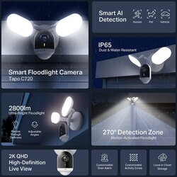 Tp-link Tapo C720 Smart Floodlight kamera 2K QHD, H.264, 2.4 GHz, 2800 Lm, dvosmjerni audio, detekcija pokreta, IP65 Cijene