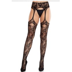 LEG AVENUE HOSIERY LEG AVENUE - LACE STOCKINGS WITH GARTERS BLACK Cene
