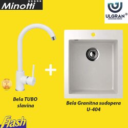 Granitna sudopera kvadratna BELA i Slavina - Minotti i ULGRAN U-404-341 Cene