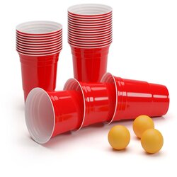 BeerCup Andrews, rdeči kozarci za pivo, 473 ml (16 oz), robustni, vključno z žogicami in pravili Cene