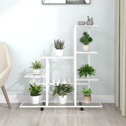 vidaXL Stalak za cvijeće s kotačima 94,5 x 25 x 92,5 cm bijeli metalni Cijene