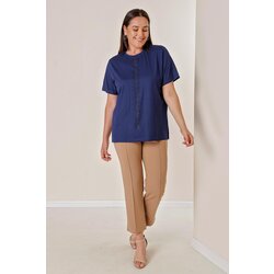 By Saygı Vertical Stone Printed Front Short Sleeve Plus Size Blouse Cijene