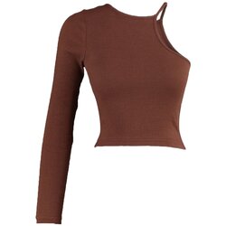 Trendyol Brown One Shoulder Corduroy Crop Knitted Blouse Cene