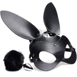 Tailz Bunny Tail Anal Plug and Mask Set Black Cene