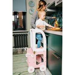 ToddlerInFamily 2v1 MONTESSORI STOLEK POMAGALEK-MOTIV VOZIEK (VE BARV)-Siva/Modra Cene
