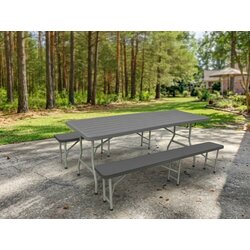  Proizvod sa nedostatkom - OUTLET - Sivi komplet - Plastični Sto i Dve kupe - Metalna konstrukcija Cene