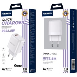 Jellico adapter A77 hišni polnilec 3.0A quick charge 22,5W vhod usb a s kablom micro usb - (eu blister) bel Cene