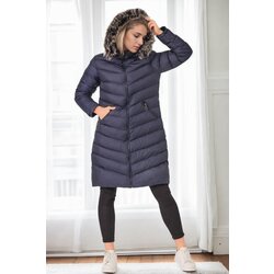 Dewberry Z6690 FUR HOODED WOMEN'S COAT-NAVY-1 Cene