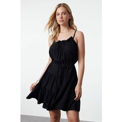 Trendyol Black Skater/Belt Opening Gathered Mini Woven Dress Cene