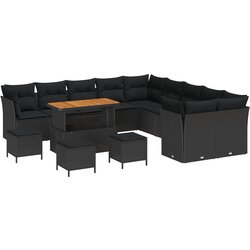 vidaXL Set od 14 komada vrtne sofe s jastučićima crni poly rattan akacija, Set od 4 komada vrtne dijane s jastučićima crni poly rattan akacija Cijene