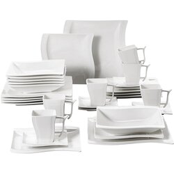 MALACASA Bela porcelanasta jedilna posoda, 30-delni in 60-delni opciji, eleganten dizajn, primerna za mikrovalovno pečico, 30-delni, (5000166227) Cene