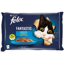Purina Felix felix fantastic odabir ribljih okusa, potpuna hrana za kućne ljubimce, za odrasle mačke, mokra hrana s lososom u želeu i s listom u želeu, 4x85g Cene