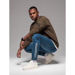 Ombre Men's denim joggers with asymmetrical stitching - blue Cene