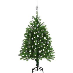 vidaXL Umjetno božićno drvce s LED svjetlima i kuglicama 120 cm zeleno Cijene