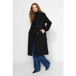 Trendyol Black Oversize Wide-Cut Belted Long Stamped Coat Cene