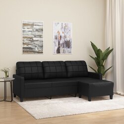 vidaXL Trosjed s tabureom crni 180 cm od umjetne kože Cijene