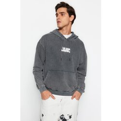 Trendyol Anthracite Men's Relaxed Aged/Faded-effect Printed Back Sweatshirt. Cene