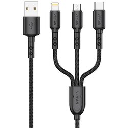 VIPFAN USB kabel X02 3-v-1 USB-C / Lightning / Micro 3.5A 1.5m (črn), (20627359) Cene