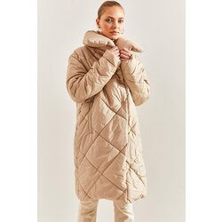 Bianco Lucci Women's Metal Buttoned Diamond Patterned Oversize Puffer Coat Cijene
