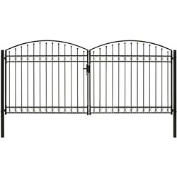  Dvojna vrata za ograjo zaobljena jeklo 400x200 cm črna Cene