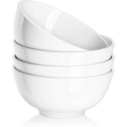 Dowan keramični globoki krožniki in krožniki za žitarice, 651 ml - set 4 belih krožnikov, premera 15 cm za juhe, žitarice, ovsene kosmiče, sadje, riž - primerni za pomivanje v pomivalnem str, (21635335) Cene