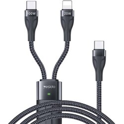 Yesido podatkovni kabel (CA87) - Type-C na Type-C in Lightning 100 W 480 Mbps 140 cm - črn Cene