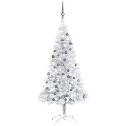 vidaXL umjetno božićno drvce LED s kuglicama srebrno 150 cm PET Cijene