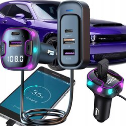 CAR FM odašiljač i punjač Bluetooth 3x USB 12-24V LED RGB Cene