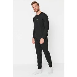 Trendyol Men's Black Slogan Printed 2 Yarn Knitted Pajamas Set Cene