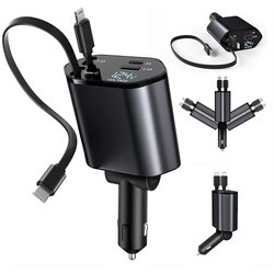  auto punjac C1 4u1 pd 3A, usb 2.4A 120W (total) sa type c/lightning kablom tamno sivi Cene