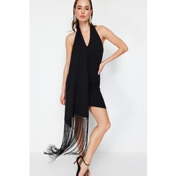 Trendyol black tassel detailed elegant evening dress Cene