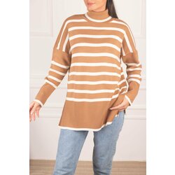 armonika Women's Mink Turtleneck Striped Knitwear Sweater Cene